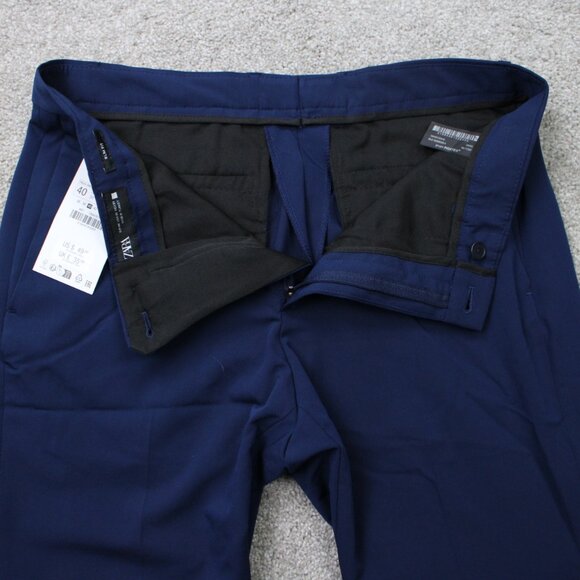 ZARA Dress Pants NWT Mens 32x32 Blue Polyester/Viscose Stretch Flat Front - Picture 10 of 15